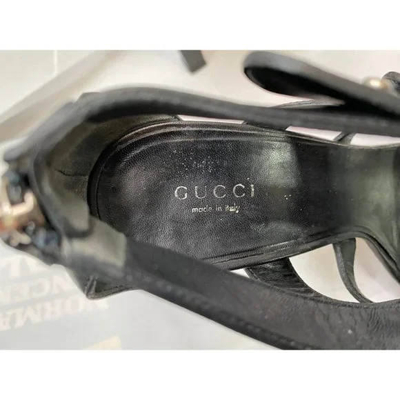 Gucci Leather Gladiator Heels EU Size 38 Black Sigourney Stiletto Platform Women - Picture 8 of 10